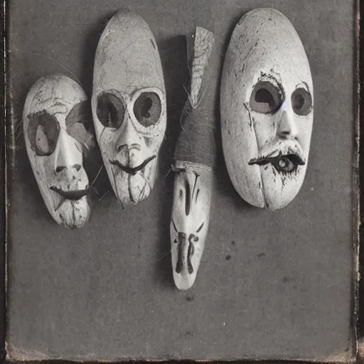 Prompt: macabre halloween masks daguerrotype rural area 1 8 9 0 s