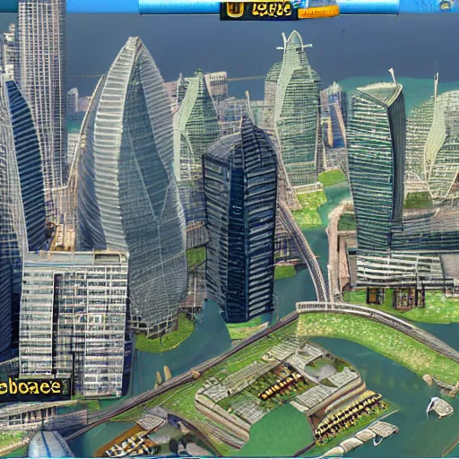 Prompt: canary wharf, screenshot from simcity ( 2 0 2 0 )