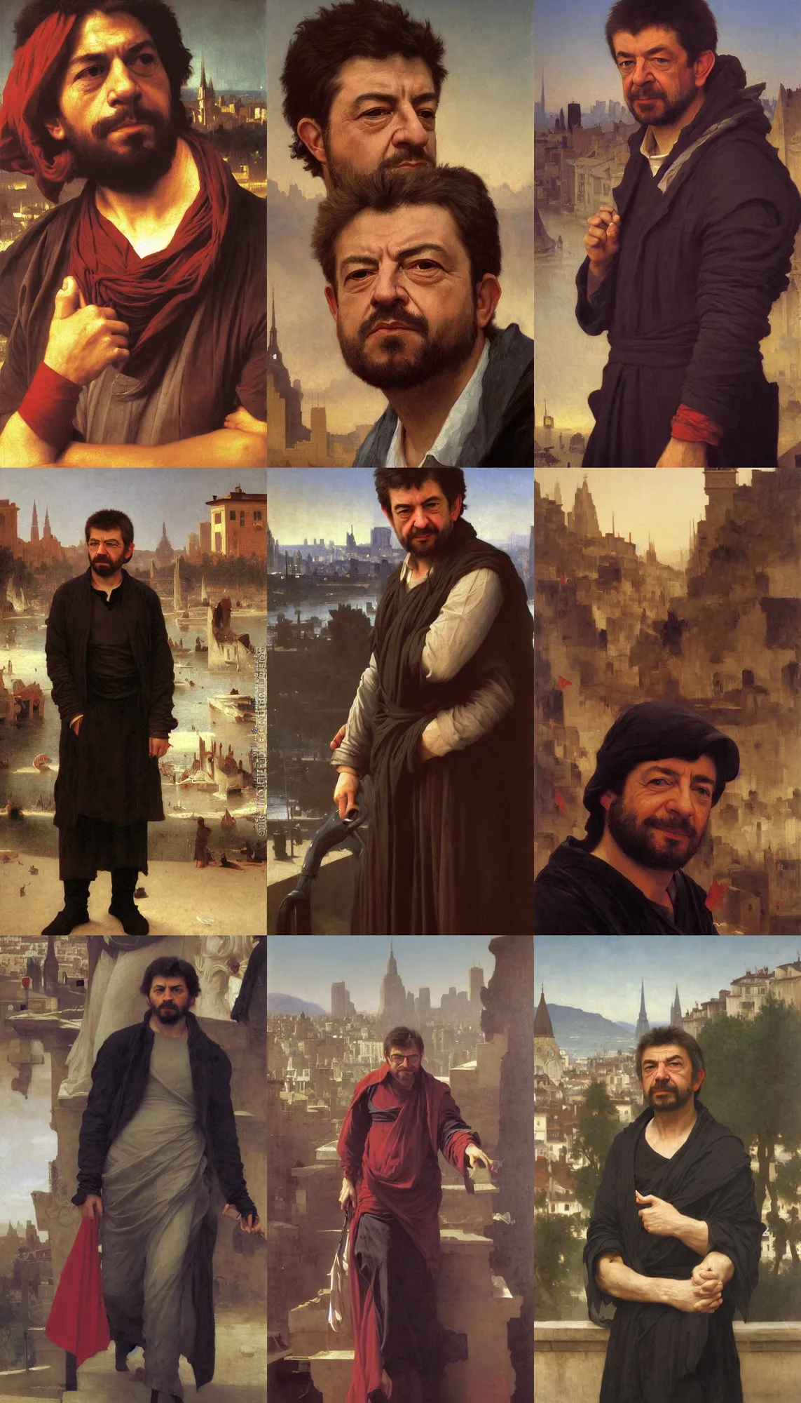 Prompt: portrait of jean - luc melenchon, detailed painting, city background, epic scene, epic lighting, by bouguereau