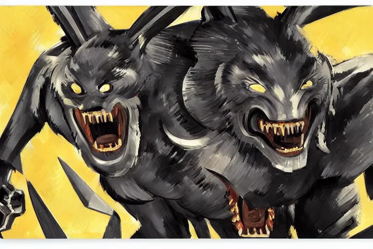 Image similar to face of a ferocious bionic werewolf robot with sharp teeth by Paul Cezanne by Syd Mead