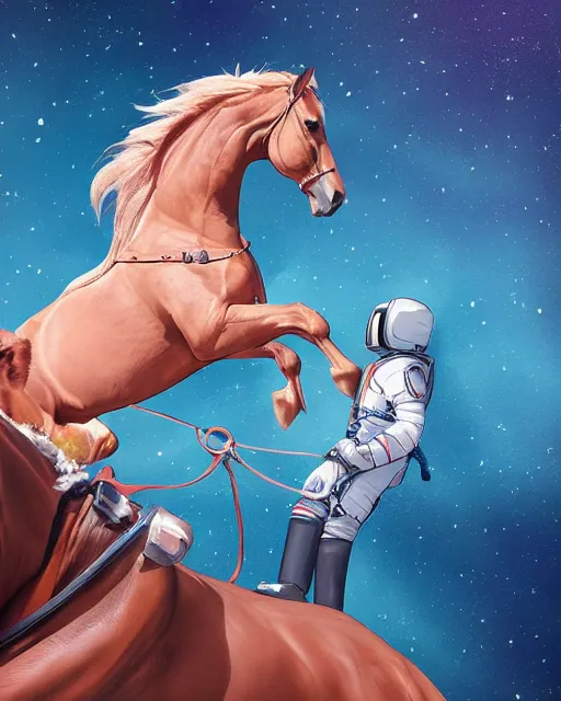 Image similar to horse sitting on top of astronaut, artstation