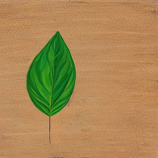 Image similar to detailed painting of a single small seedling on loose fresh earth, reveal its first leaf coming out of the seed. muted colors and natural tones.