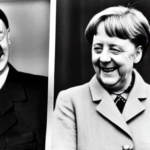 Image similar to hitler and angela merkel smiling after world war ii