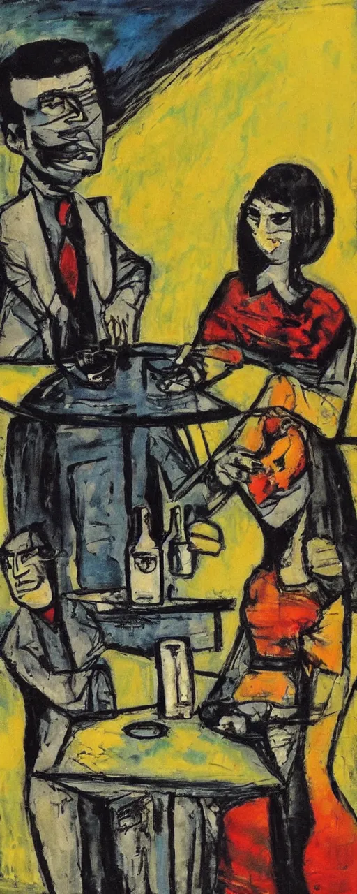 Image similar to on a date, by bernard buffet and emil nolde, 8 k, trending on artstation