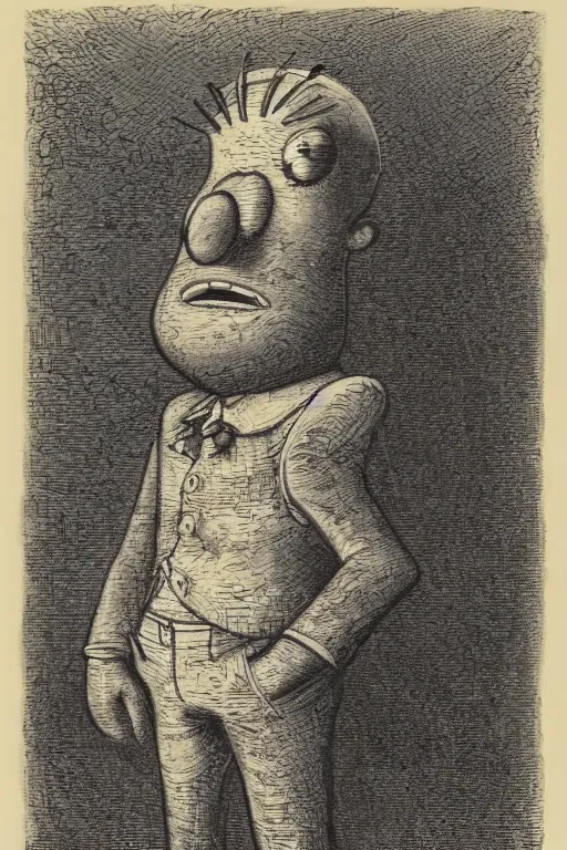 Image similar to portrait of SpongeBob SquarePants, Gustave Dore lithography