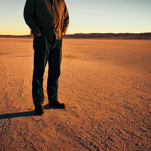 Image similar to portrait of cormac mccarthy standing in the texas desert at night. realistic zeiss lens 3 5 mm golden hour