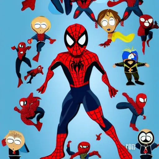 Prompt: spiderman in the style of south park