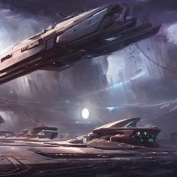 Image similar to a space sci fi shipyard, dramatic, artstation,