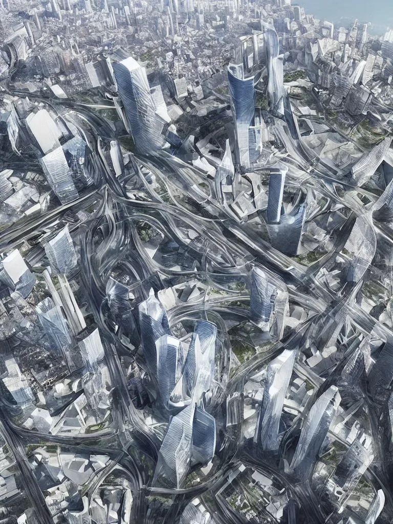 Image similar to a city designed by Zaha Hadid