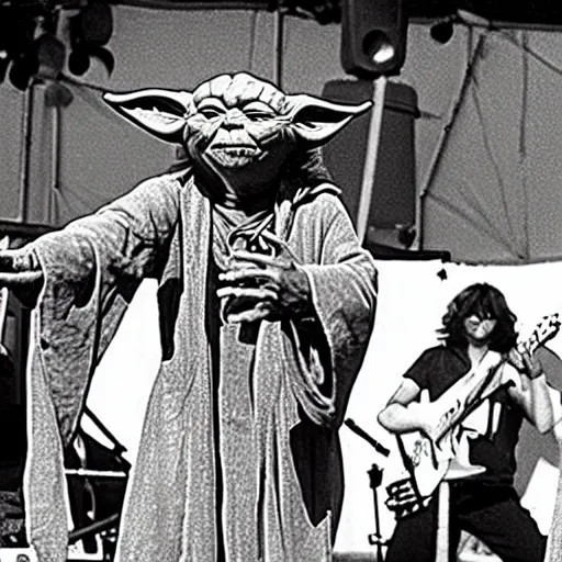 Image similar to yoda performing at woodstock