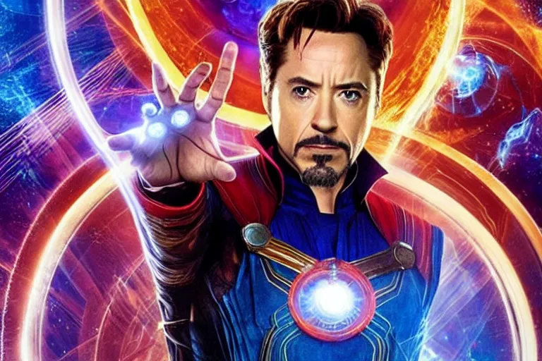 Image similar to film still of Robert Downey Jr as Doctor Strange in Avengers infinity War