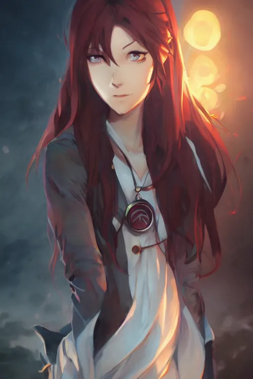 Prompt: Makise Kurisu from Steins;Gate, dungeons and dragons portrait, concept art, sharp focus, illustration, art by Jordan Grimmer and Wojtek Fus and greg rutkowski