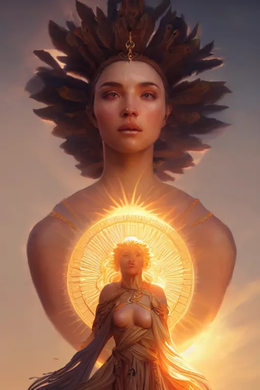 Prompt: goddess of the sun, highly detailed, digital painting, artstation, concept art, smooth, sharp focus, illustration, unreal engine 5, 8 k, art by artgerm and greg rutkowski and edgar maxence