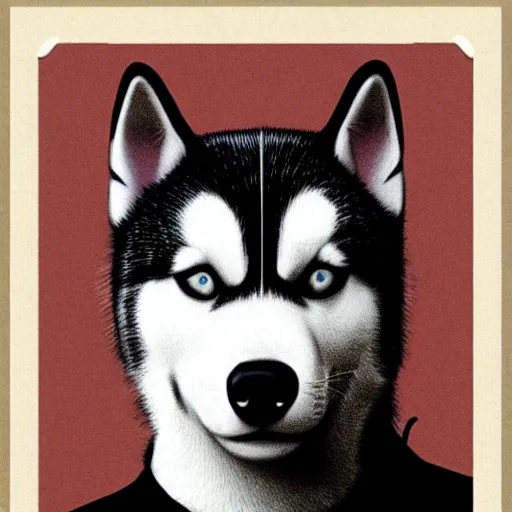 Prompt: husky, from the grand budapest hotel