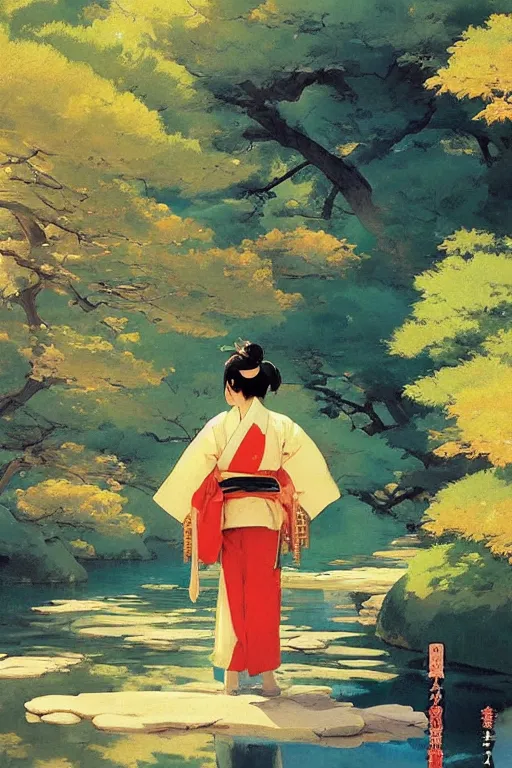 Prompt: a traditional Japanese quite Torri on a mountain, by studio ghibli painting, by Joaquin Sorolla rhads Leyendecker, Torri, by Ohara Koson and Thomas Kinkade, traditional Japanese colors, superior quality, masterpiece