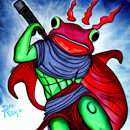 Image similar to frog in the style of devil may cry