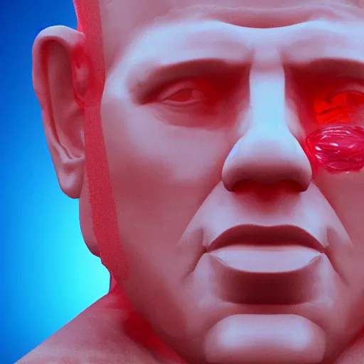Prompt: a giant human head sculpture looking like banjamin netanyahu in the sea made out of juicy and transparent red jelly, long shot, hyper detailed, hyper realistic, ray tracing, 8 k resolution, sharp focus, realistic water, award winning