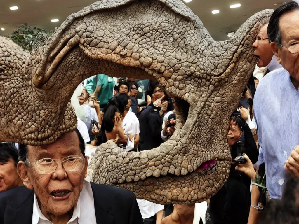 Image similar to Enrile eating a dinosaur