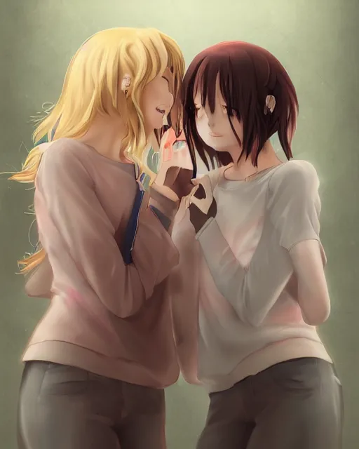 prompthunt: portrait of a girl kissing another girl on the neck, anime,  trending on Artstation