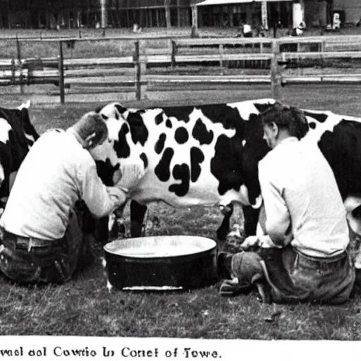 Image similar to cow pie eating contest, newspaper photograph