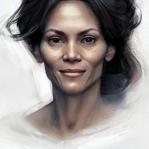 Image similar to portrait of maci holloway, first woman elected as president in usa, cold but beautiful, about 3 5 years old, highly detailed, mix of halle berry and julia roberts, gong li, olga kurylenko, artstation hd, deviantart, by artgem, greg rutkowski