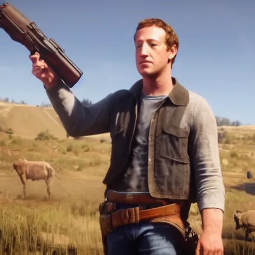 Prompt: Film still of Mark Zuckerberg, from Red Dead Redemption 2 (2018 video game)