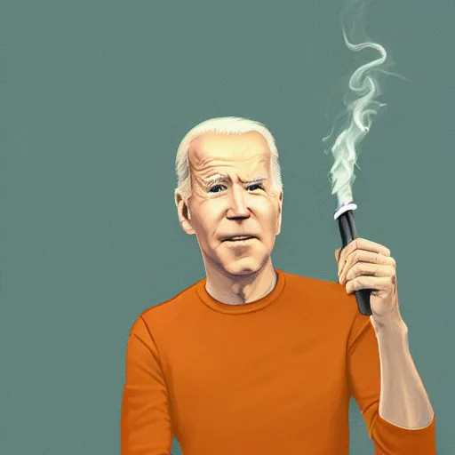 Image similar to joe biden holding a giant smokey joint while sitting on a couch in a messed up apartment, stoned eyes, smoke, beautiful digital art, amazing detail, artstation, award winning, sharp