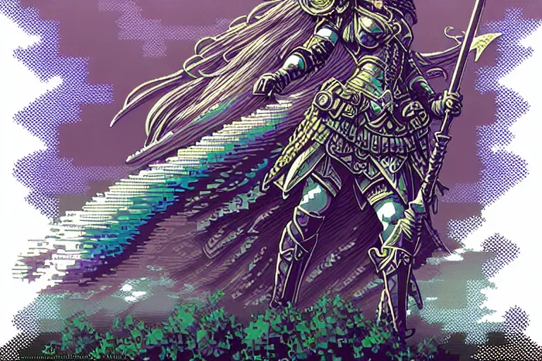 Prompt: valkyrie profile, beautiful detailed pixelart by albertov, intricate details, beautiful, dithered gradients, volumetric lighting, cgsociety, artstation, smooth, sharp focus, 2 d illustration, amazing art by dan mumford