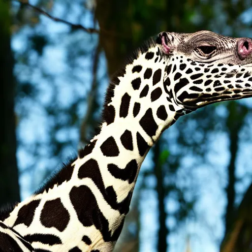 Image similar to long neck animal with spots eating tree leaves