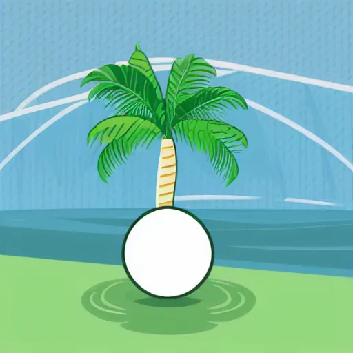 Image similar to waves in bottom front of a palm tree with a giant volleyball with seams in the background, vector logo, professional sports style, flat colour, svg, professional, sharp edges, olive green gray and white color palette