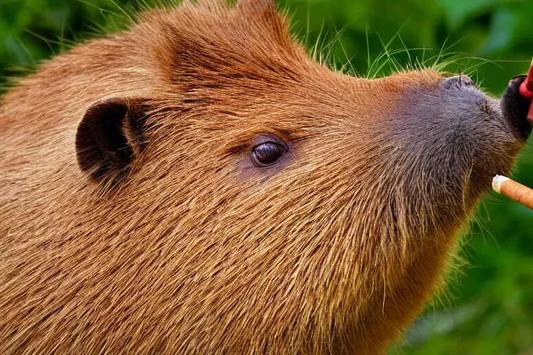 Prompt: a portrait of a capybara smoking a cigar
