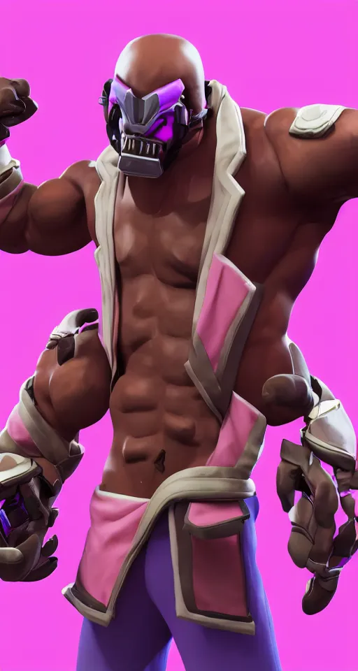 Image similar to doomfist, pink blazer, overwatch game, digital art, high detailed, artstation, 3 d render