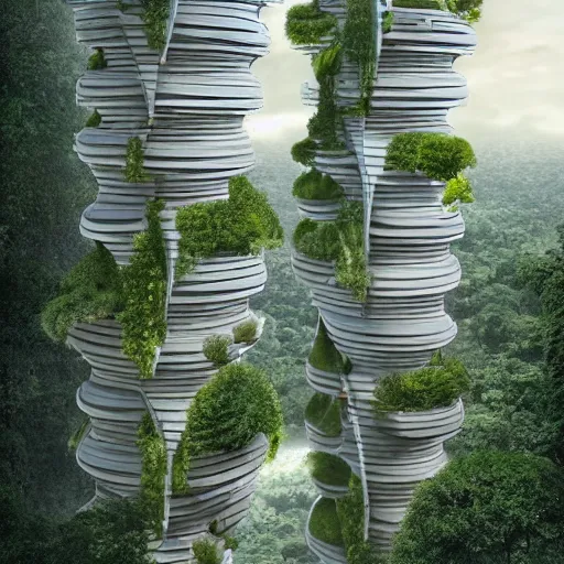 Image similar to mushroom city, modern architecture by ricardo bofill, city of the jungle, by victor enrich, concept art