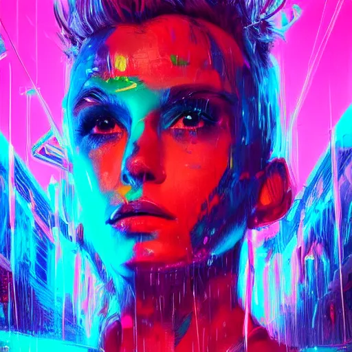 Prompt: splashes of neon, portrait made out of paint, trending on artstation, epic composition, emotional, beautiful, rendered in octane, unreal engine, highly detailed, realistic, comic book art