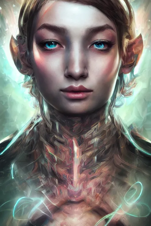 Image similar to quantum metamorphosis, d & d, fantasy, portrait, realistic textures from photos, chromatic aberration, hyper realistic, highly detailed, headshot, digital painting, trending on artstation, concept art, sharp focus, illustration, art by artgerm and ayami kojima