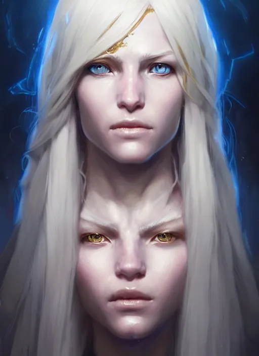 Image similar to a fantasy style portrait painting of shy white female paladin with blonde hair and blue eyes shy, scar under left eye, holy oil painting unreal 5 daz. rpg portrait extremely detailed artgerm greg rutkowski _ greg