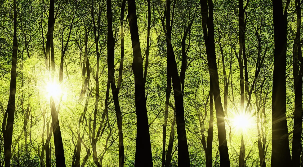 Image similar to simple pretty vector art of the inside of a forest with sun rays shining through the trees, 4 k,