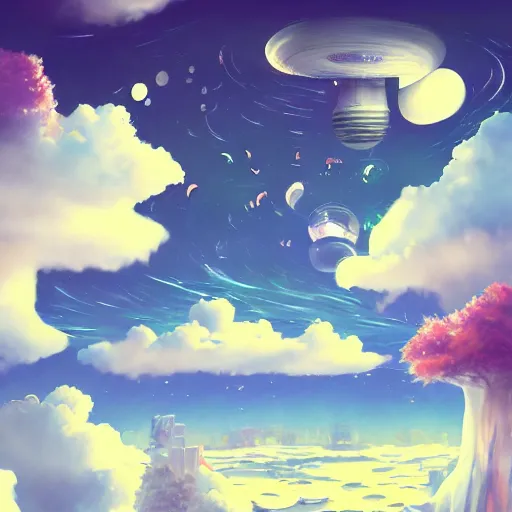 Image similar to this is a beautiful surreal scenery artwork from pixiv. it includes which is from a series of let me live as a cloud computing. insanely detailed, artstation!! pixiv!! infinitely detailed