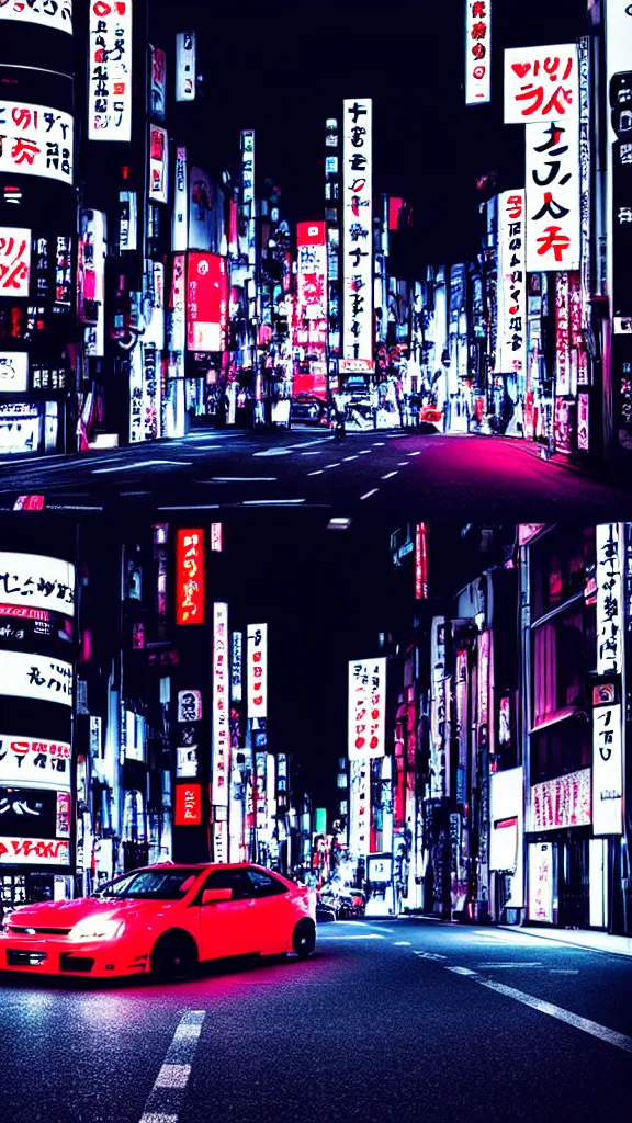 Image similar to a car yakuza spec JZS160 in middle of road, shibuya prefecture, city midnight neon lights, cinematic color, photorealistic, highly detailed