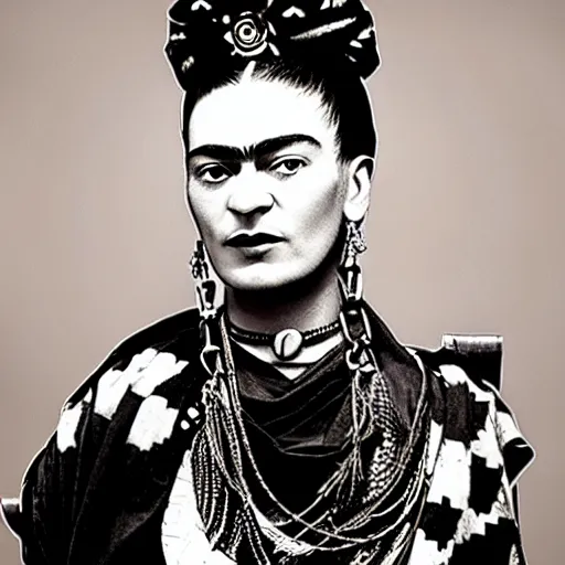Image similar to frida kahlo with steampunk accessories.