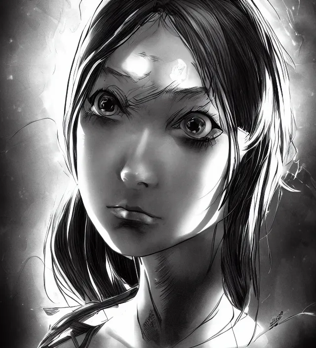 Prompt: hd manga anime portrait of a girl bot in ishikawa ken frank miller jim lee alex ross style detailed trending award winning on flickr artstation