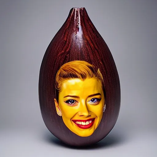 Image similar to gourd shaped like the face of amber heard hybrid intercross mix as a gourd