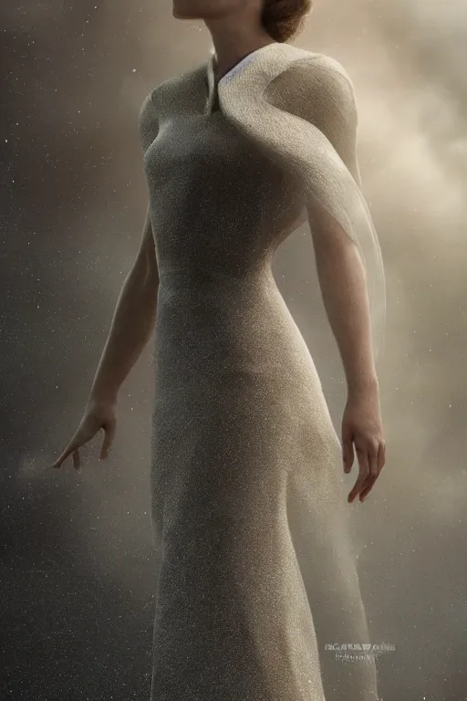 Prompt: Elegant Beautiful dress Inspired by Interstellar with a Beautiful atmospheric background by Carlos Paboudjian. Ultra HD, Realistic. Octane Render, V-Ray. Hyper realism. Ultra Detailed. Sharp. 50mm, f/1.8