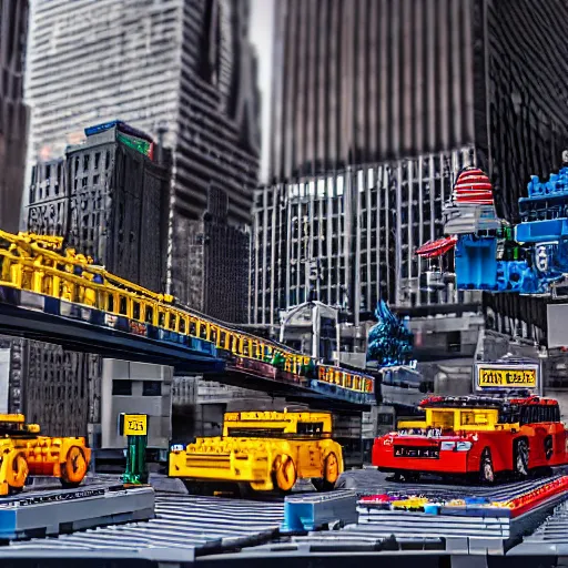 Image similar to detailed lego build of new york city on garage table, professional photo, professional lighting, HDR