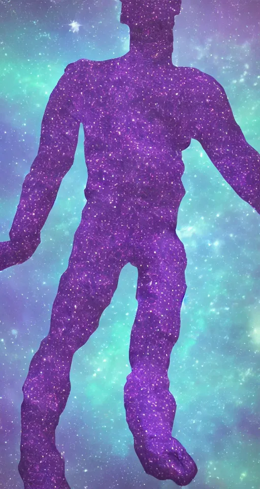 Image similar to man made of purple space extremely detailed photo realistic