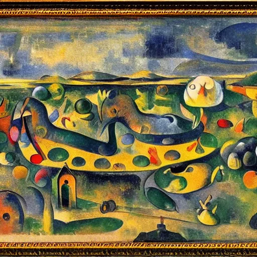 Prompt: heavenly intricate vintage london blob carp spice spook gold, by pablo picaso and paul cezanne and joan miro, 2 d game art, matte painting, fauvist