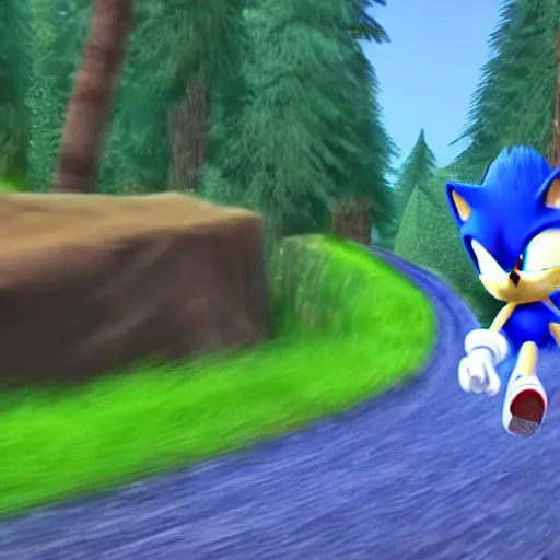 Prompt: a trail camera footage of sonic the hedgehog