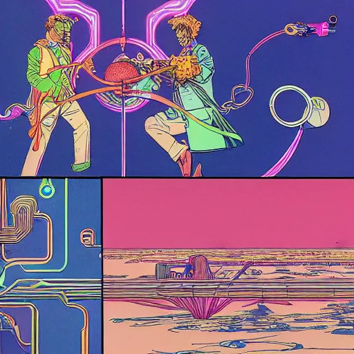 Image similar to The grand internet junctions as imagines by Jodorowski and drawn by moebius