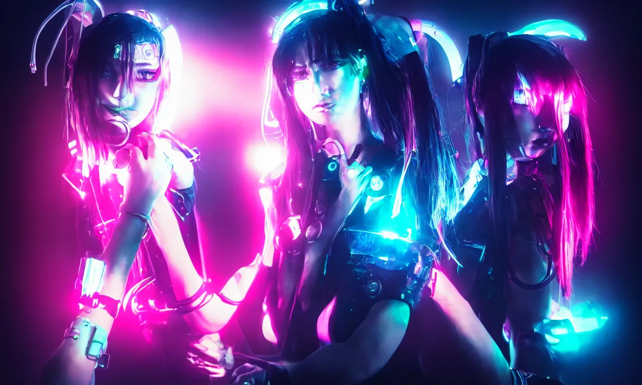 Image similar to neon cyberpunk sailor moon with arm tattoos, 1 / 4 headshot, cinematic lighting, dystopian scifi gear, gloomy, profile picture,