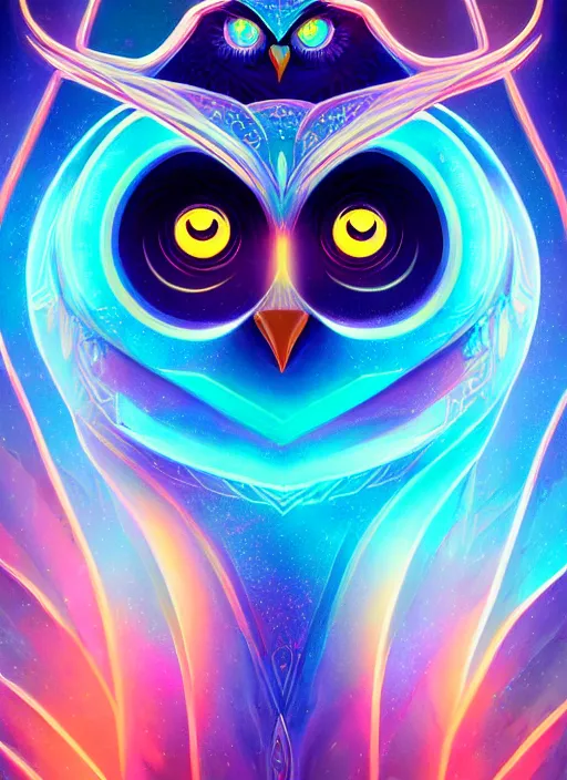 Image similar to symmetry!! product render poster vivid colors divine proportion owl, scifi, glowing fog intricate, elegant, highly detailed, digital painting, artstation, concept art, smooth, sharp focus, illustration,